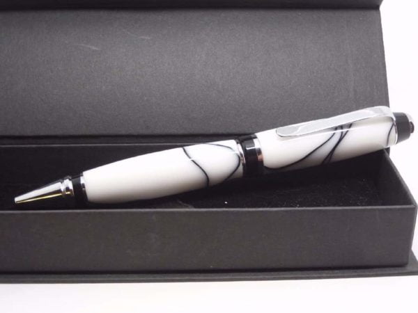 Hand made White Black Ribbons Chrome Pen With Presentation Box