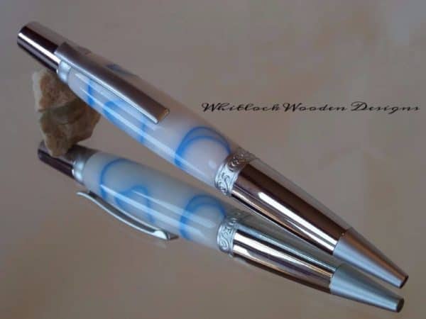 White Blue Satin Chrome Sierra Ballpoint Pen