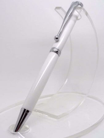 White Slimline Corian Handmade Pen On Stand