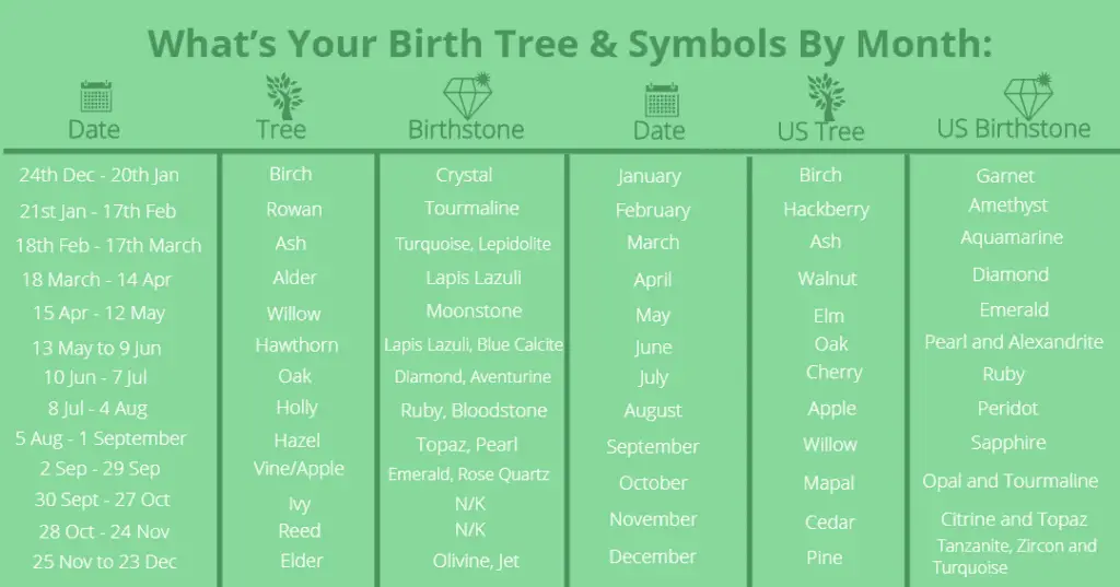 What's Your Birth Tree & Symbols By Month Chart Infographic